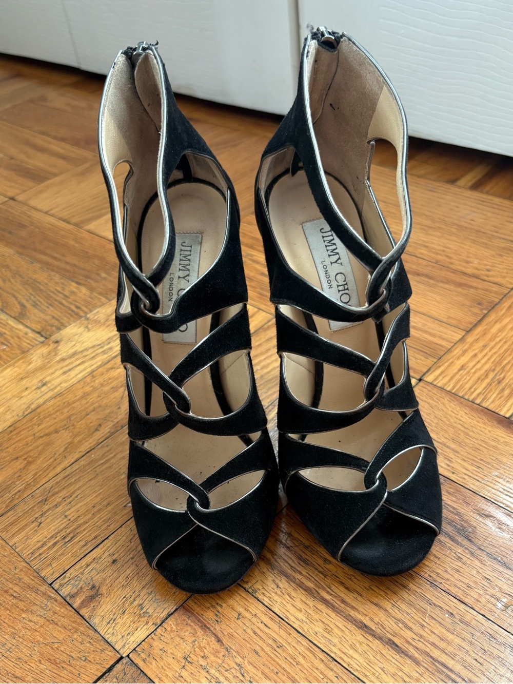 Jimmy Choo Black Suede Strappy High Heels